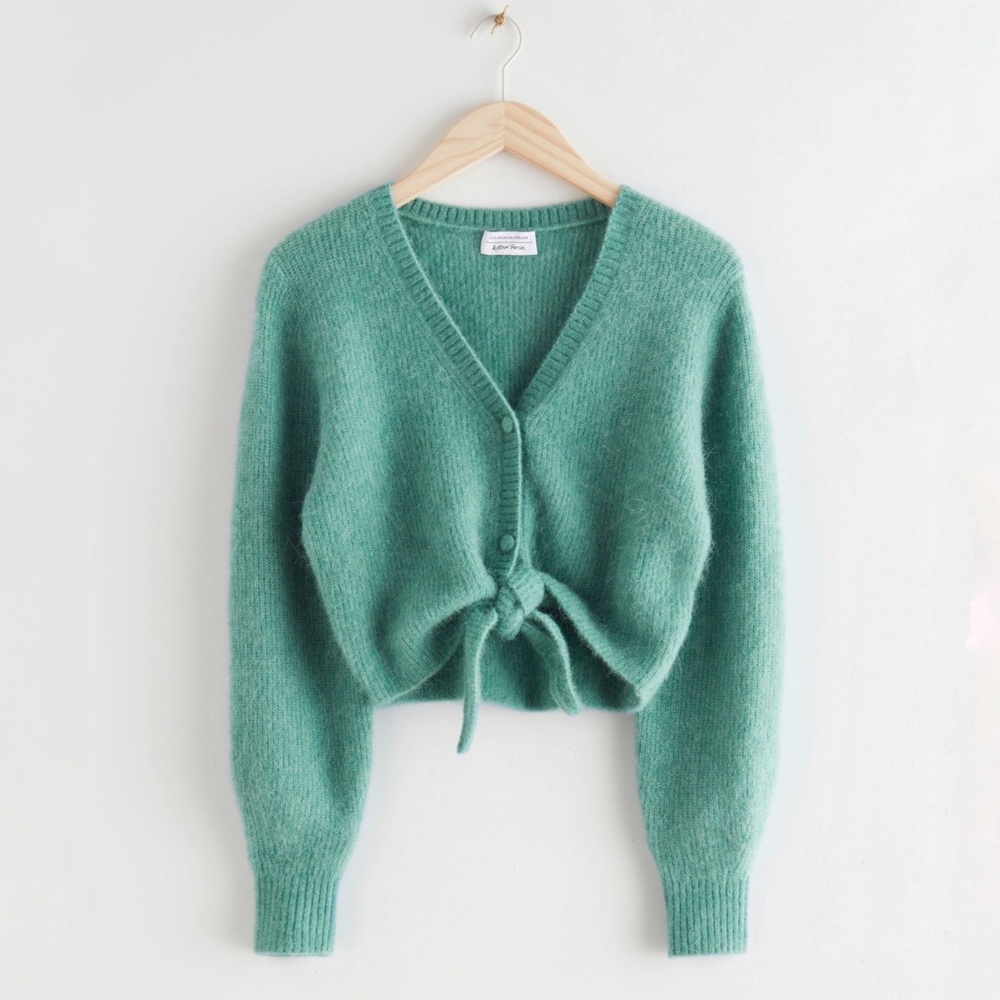 NWOT & Other Stories Button-Up Cropped Boxy Front Tie Cardigan